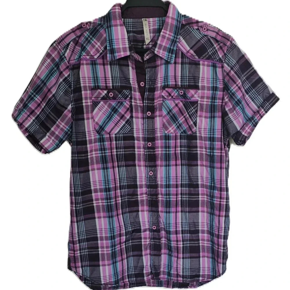 True Rock Men's Ace Slim‎ Fit Plaid Button-Down Shirt XL